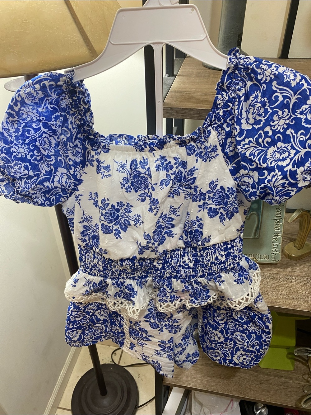 Blue Floral Girls' Puff-Sleeve Matching Set